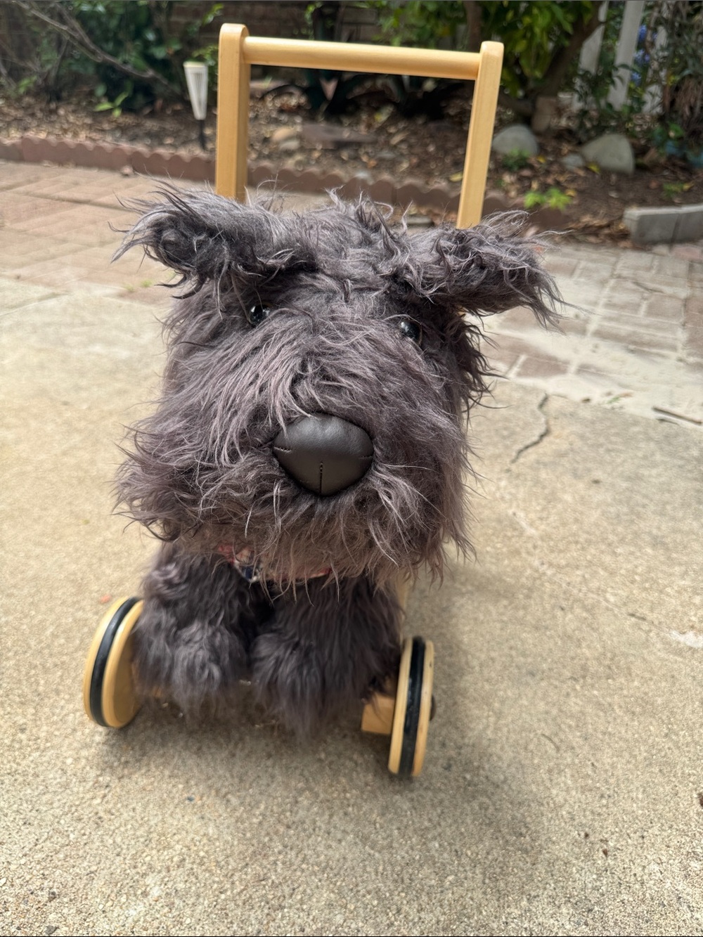 Plush Scottie Pull-Along Toy with Wooden Wheels